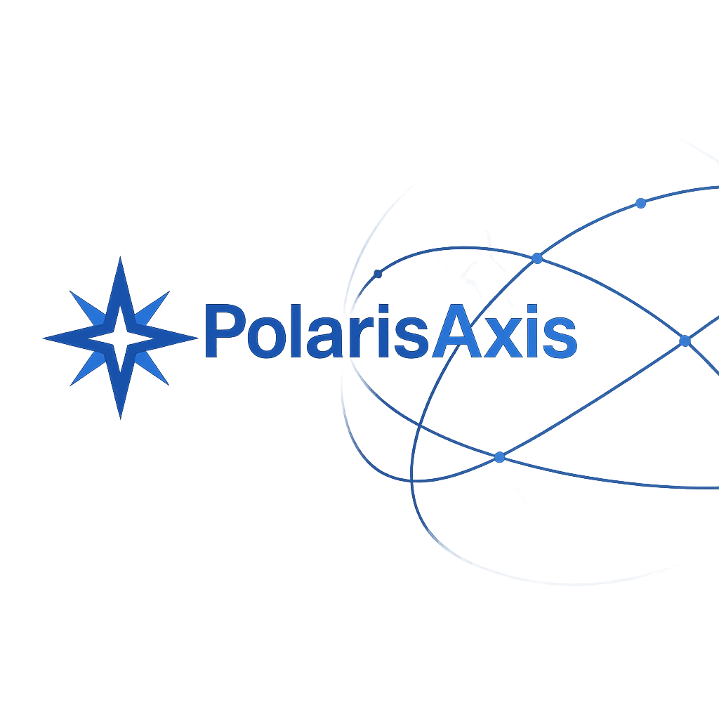 Identidad visual PolarisAxis: estrella, texto y globo con conexiones
